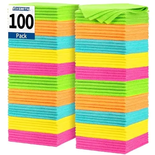 FIXSMITH Microfiber Cleaning Cloth, 100 Pack Shop Towels, Micro Fiber Cloth for Cleaning Car, All-Purpose Absorbent Cleaning Rags for Housekeeping, Dust Cloth for Office, Car Wash Towels, 12inx12in - FIXSMITH