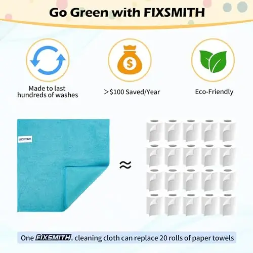 FIXSMITH Microfiber Cleaning Cloth, 20 Pack Cleaning Rags, Cleaning Towels for Housekeeping, Kitchen, Car, Lint-Free, Reusable Shop Towels with 5 Colors (Green/Blue/Yellow/Orange/Pink), 12