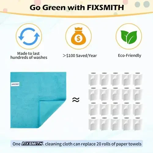 FIXSMITH Microfiber Cleaning Cloth, 50 Pack Cleaning Rags, Cleaning Towels for Housekeeping, Kitchen, Car, Lint-Free, Reusable Shop Towels with 5 Colors (Green/Blue/Yellow/Orange/Pink), 12