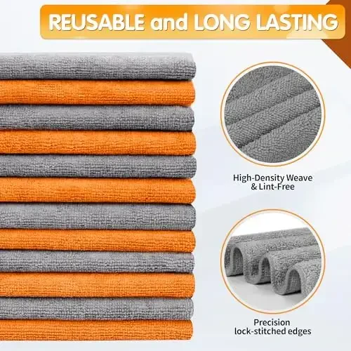 FIXSMITH Microfiber Cleaning Cloth -Pack of 12, Highly Absorbent Cleaning Rags(Grey&Orange), 16