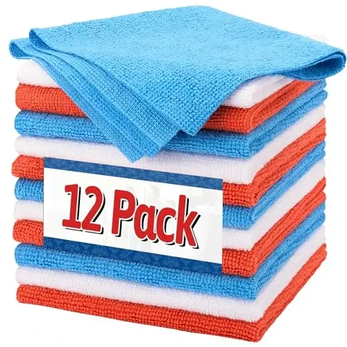 FIXSMITH Microfiber Cleaning Cloth, Pack of 12, Shop Towels Bulk, Microfiber Towels for Cars, Lint Free, Scratch-Free Cleaning Cloths, Cleaning Rags for Housekeeping, 11.5 x 11.5 inch 