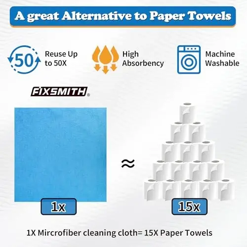 FIXSMITH Microfiber Cleaning Cloth, Pack of 12, Shop Towels Bulk, Microfiber Towels for Cars, Lint Free, Scratch-Free Cleaning Cloths, Cleaning Rags for Housekeeping, 11.5 x 11.5 inch - 4