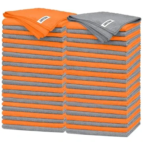 FIXSMITH Microfiber Cleaning Cloth -Pack of 50, Highly Absorbent Cleaning Rags(Grey&Orange), 16