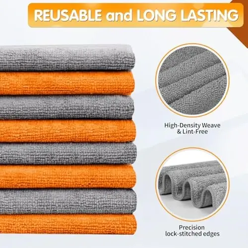 FIXSMITH Microfiber Cleaning Cloth -Pack of 50, Highly Absorbent Cleaning Rags(Grey&Orange), 16