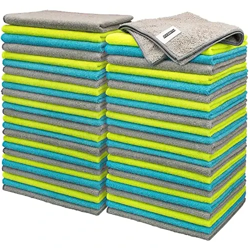 FIXSMITH Microfiber Cleaning Cloth - Pack of 50, Multi-Functional Towels, Size: 12 x 16 in, Highly Absorbent Rags, Lint-Free, Streak-Free Cloths for Car Kitchen Home Office 