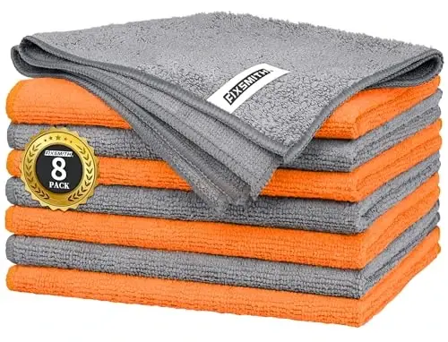 FIXSMITH Microfiber Cleaning Cloth -Pack of 8, Highly Absorbent Cleaning Rags(Grey&Orange), 16