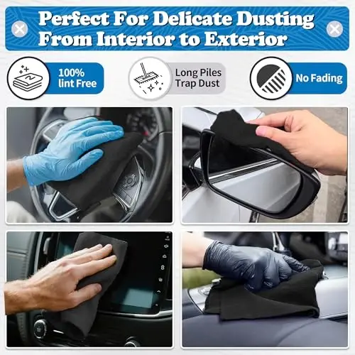 FIXSMITH Microfiber Cleaning Cloth, Shop Towels Bulk, 24 Pack Black Microfiber Towels for Cars, All-Purpose Absorbent Cleaning Rags, Dust Cloth for Automotive, Mechanic, Garage, Bar, 12 x 11 inch - 3