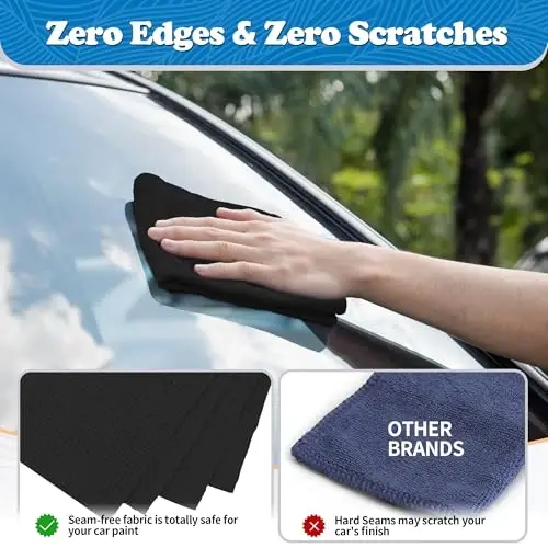 FIXSMITH Microfiber Cleaning Cloth, Shop Towels Bulk, 24 Pack Black Microfiber Towels for Cars, All-Purpose Absorbent Cleaning Rags, Dust Cloth for Automotive, Mechanic, Garage, Bar, 12 x 11 inch - 4