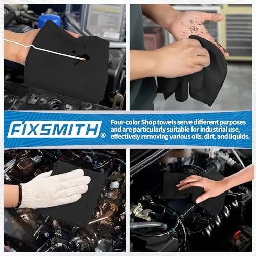 FIXSMITH Microfiber Cleaning Cloth, Shop Towels Bulk, 24 Pack Black Microfiber Towels for Cars, All-Purpose Absorbent Cleaning Rags, Dust Cloth for Automotive, Mechanic, Garage, Bar, 12 x 11 inch - 6