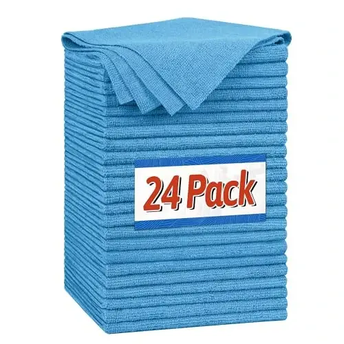 FIXSMITH Microfiber Cleaning Cloth, Shop Towels Bulk, 24 Pack Blue Microfiber Towels for Cars, All-Purpose Absorbent Cleaning Rags, Dust Cloth for Automotive, Mechanic, Garage, Bar, 12 x 11 inch 