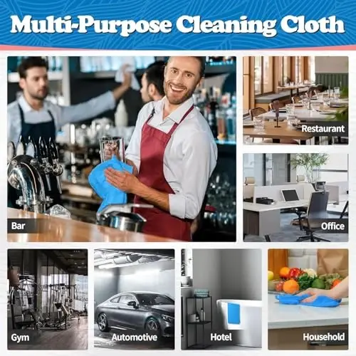 FIXSMITH Microfiber Cleaning Cloth, Shop Towels Bulk, 24 Pack Blue Microfiber Towels for Cars, All-Purpose Absorbent Cleaning Rags, Dust Cloth for Automotive, Mechanic, Garage, Bar, 12 x 11 inch - 3