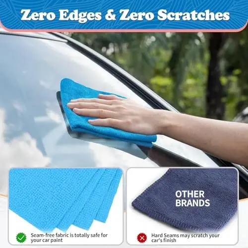 FIXSMITH Microfiber Cleaning Cloth, Shop Towels Bulk, 24 Pack Blue Microfiber Towels for Cars, All-Purpose Absorbent Cleaning Rags, Dust Cloth for Automotive, Mechanic, Garage, Bar, 12 x 11 inch - 4