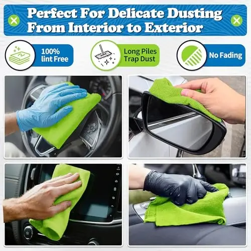FIXSMITH Microfiber Cleaning Cloth, Shop Towels Bulk, 24 Pack Green Microfiber Towels for Cars, All-Purpose Absorbent Cleaning Rags, Dust Cloth for Automotive, Mechanic, Garage, Bar, 12 x 11 inch - 3