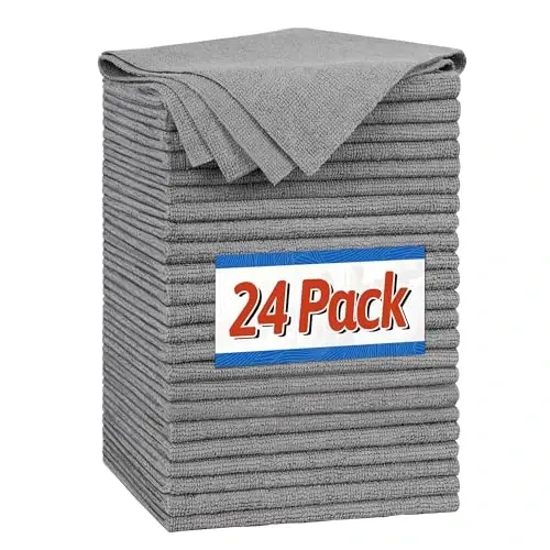 FIXSMITH Microfiber Cleaning Cloth, Shop Towels Bulk, 24 Pack Grey Microfiber Towels for Cars, All-Purpose Absorbent Cleaning Rags, Dust Cloth for Automotive, Mechanic, Garage, Bar, 12 x 11 inch - 1