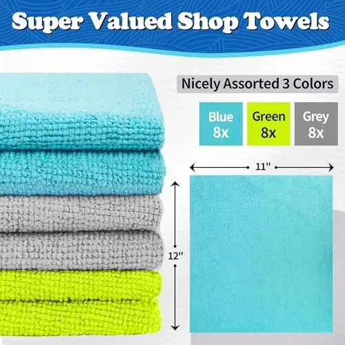 FIXSMITH Microfiber Cleaning Cloth, Shop Towels Bulk, 24 Pack Microfiber Towels for Cars, All-Purpose Absorbent Cleaning Rags, Dust Cloth for Automotive, Mechanic, Garage, Bar, 12 x 11 inch - 2