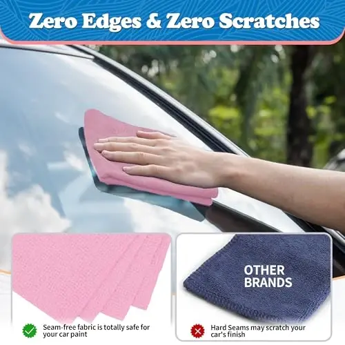 FIXSMITH Microfiber Cleaning Cloth, Shop Towels Bulk, 24 Pack Pink Microfiber Towels for Cars, All-Purpose Absorbent Cleaning Rags, Dust Cloth for Automotive, Mechanic, Garage, Bar, 12 x 11 inch - 4
