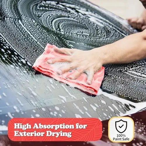 FIXSMITH Microfiber Cleaning Cloth, Shop Towels Bulk, 24 Pack Red Microfiber Towels for Cars, All-Purpose Absorbent Cleaning Rags, Dust Cloth for Automotive, Mechanic, Garage, Bar, 12 x 11 inch - 5