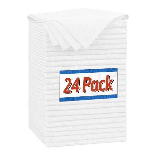 FIXSMITH Microfiber Cleaning Cloth, Shop Towels Bulk, 24 Pack White Microfiber Towels for Cars, All-Purpose Absorbent Cleaning Rags, Dust Cloth for Automotive, Mechanic, Garage, Bar, 12 x 11 inch 