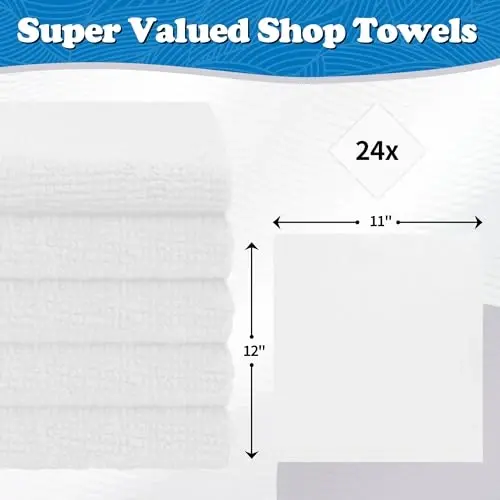 FIXSMITH Microfiber Cleaning Cloth, Shop Towels Bulk, 24 Pack White Microfiber Towels for Cars, All-Purpose Absorbent Cleaning Rags, Dust Cloth for Automotive, Mechanic, Garage, Bar, 12 x 11 inch - 2