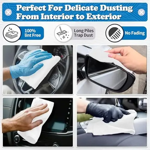 FIXSMITH Microfiber Cleaning Cloth, Shop Towels Bulk, 24 Pack White Microfiber Towels for Cars, All-Purpose Absorbent Cleaning Rags, Dust Cloth for Automotive, Mechanic, Garage, Bar, 12 x 11 inch - 3