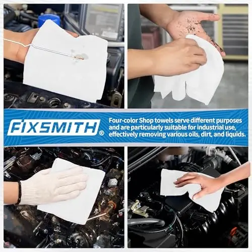 FIXSMITH Microfiber Cleaning Cloth, Shop Towels Bulk, 24 Pack White Microfiber Towels for Cars, All-Purpose Absorbent Cleaning Rags, Dust Cloth for Automotive, Mechanic, Garage, Bar, 12 x 11 inch - 6