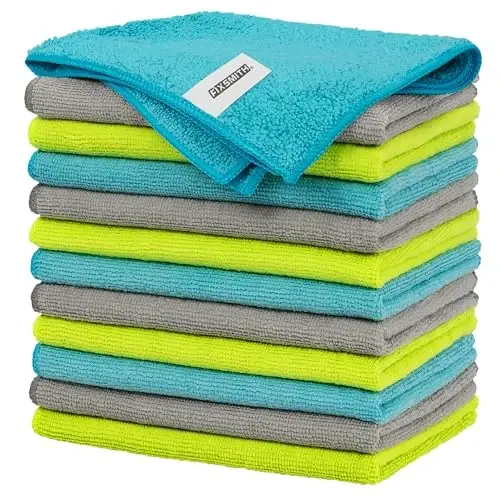FIXSMITH Microfiber Tozalash Matosi - 12 Donali Paket, Ko'p Funktsiyali Sochiqlar, O'lcham: 12 x 16 dyuym, Yuqori Absorbsiyali Latta, Tolasi Yo'q, Chiziqsiz, Mashina, Oshxona, Uy, Ofis uchun - 1
