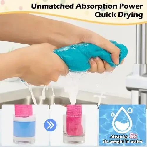 FIXSMITH Microfiber Tozalovchi Mato, 50 Pachka Tozalovchi Latta, Uy Ishlari, Oshxona, Mashina uchun Tozalovchi Sochiqlar, Tuk Qoldirmaydigan, Qayta Ishlatiladigan Dukkakli Sochiqlar 5 Rangda (Yashil/Moviy/Sariq/Apelsin/Pushti), 12