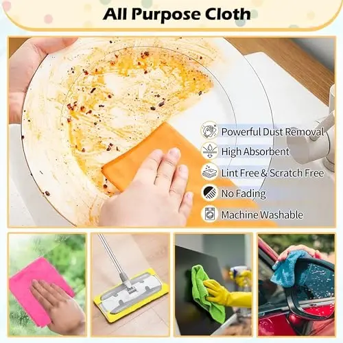 FIXSMITH Microfiber Tozalovchi Mato, 50 Pachka Tozalovchi Latta, Uy Ishlari, Oshxona, Mashina uchun Tozalovchi Sochiqlar, Tuk Qoldirmaydigan, Qayta Ishlatiladigan Dukkakli Sochiqlar 5 Rangda (Yashil/Moviy/Sariq/Apelsin/Pushti), 12