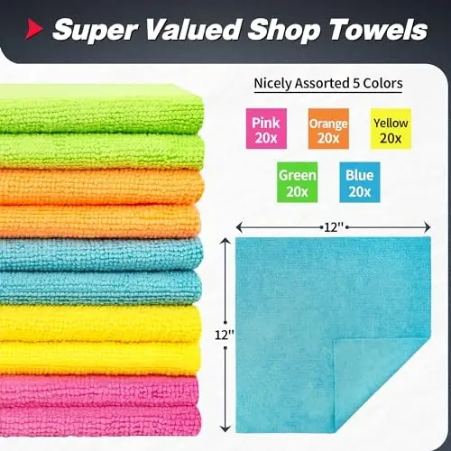FIXSMITH Microfiber Cleaning Cloth, 100 Pack Shop Towels, Micro Fiber Cloth for Cleaning Car, All-Purpose Absorbent Cleaning Rags for Housekeeping, Dust Cloth for Office, Car Wash Towels, 12inx12in - FIXSMITH (1)