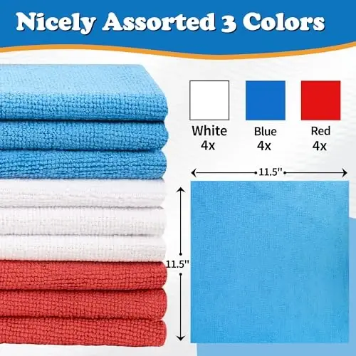 FIXSMITH Microfiber Cleaning Cloth, Pack of 12, Shop Towels Bulk, Microfiber Towels for Cars, Lint Free, Scratch-Free Cleaning Cloths, Cleaning Rags for Housekeeping, 11.5 x 11.5 inch - 2