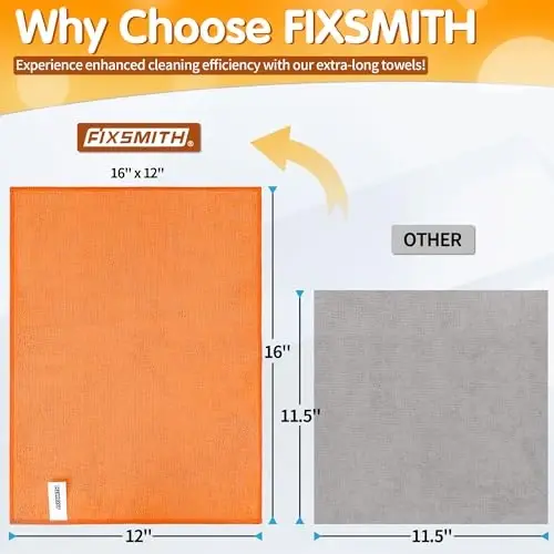 FIXSMITH Microfiber Cleaning Cloth -Pack of 12, Highly Absorbent Cleaning Rags(Grey&Orange), 16
