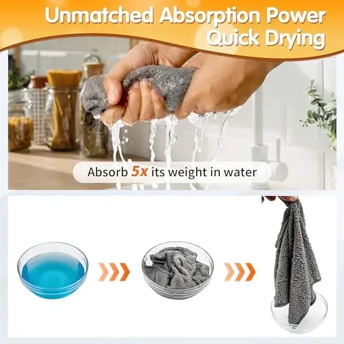 FIXSMITH Microfiber Cleaning Cloth -Pack of 12, Highly Absorbent Cleaning Rags(Grey&Orange), 16