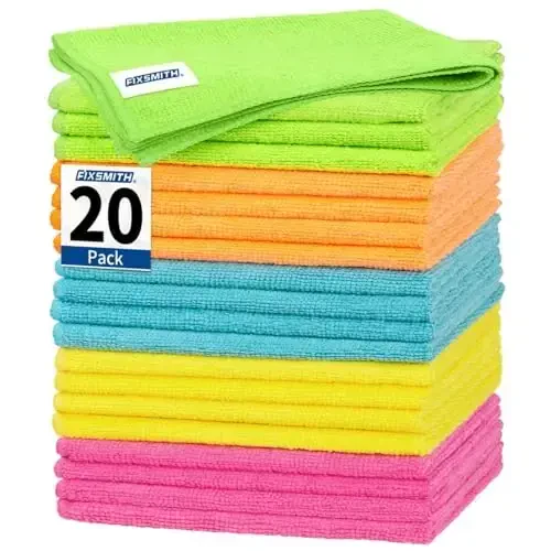 FIXSMITH Microfiber Cleaning Cloth, 20 Pack Cleaning Rags, Cleaning Towels for Housekeeping, Kitchen, Car, Lint-Free, Reusable Shop Towels with 5 Colors (Green/Blue/Yellow/Orange/Pink), 12