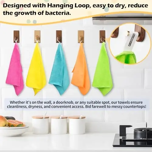 FIXSMITH Microfiber Cleaning Cloth, 50 Pack Cleaning Rags, Cleaning Towels for Housekeeping, Kitchen, Car, Lint-Free, Reusable Shop Towels with 5 Colors (Green/Blue/Yellow/Orange/Pink), 12