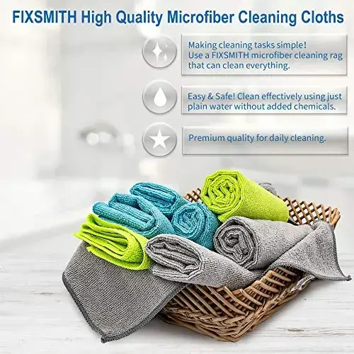 FIXSMITH Microfiber Cleaning Cloth - Pack of 8, Size: 12 x 16 in, Multi-Functional Cleaning Towels, Highly Absorbent Cleaning Rags, Lint-Free, Streak-Free Cleaning Cloths for Car Kitchen Home - FIXSMITH (1)