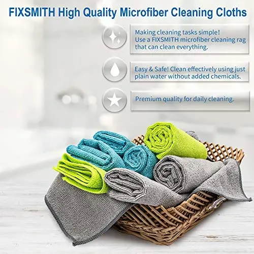 FIXSMITH Microfiber Cleaning Cloth - Pack of 8, Size: 12 x 16 in, Multi-Functional Cleaning Towels, Highly Absorbent Cleaning Rags, Lint-Free, Streak-Free Cleaning Cloths for Car Kitchen Home - 2