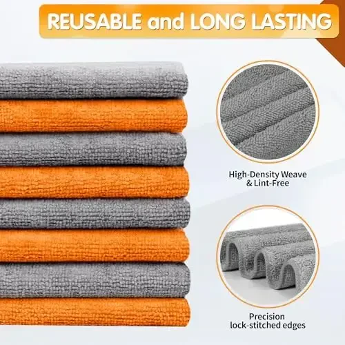 FIXSMITH Microfiber Cleaning Cloth -Pack of 8, Highly Absorbent Cleaning Rags(Grey&Orange), 16