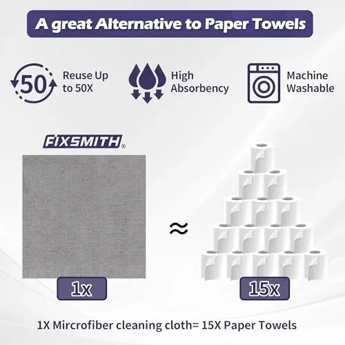 FIXSMITH Microfiber Cleaning Cloth Roll -75 Pack, Microfiber Towel Roll Tear Away, Reusable Cleaning Rags, Microfiber Towels for Cars, Dish Rags Dust Cloths for Kitchen, Home, Auto 11.5 x 11.5 inch - 5