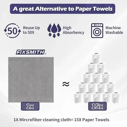 FIXSMITH Microfiber Cleaning Cloth Roll -75 Pack, Microfiber Towel Roll Tear Away, Reusable Cleaning Rags, Microfiber Towels for Cars, Dish Rags Dust Cloths for Kitchen, Home, Auto 11.5 x 11.5 inch - 5
