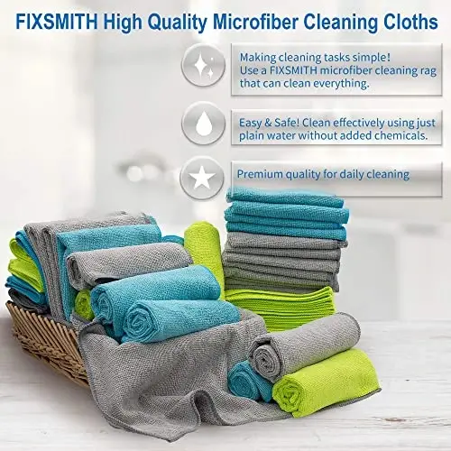 FIXSMITH Mikrofiber Tozalash Matosi - 50 dona to'plam, Ko'p funksiyali sochiqlar, O'lcham: 12 x 16 dyuym, Yuqori singdiruvchi latta, Tuksiz, Dog'siz latta Avtomobil Oshxona Uy Ofis uchun - FIXSMITH (1)