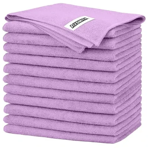 FIXSMITH Purple Microfiber Cleaning Cloth -Pack of 12, Highly Absorbent Cleaning Rags, 16