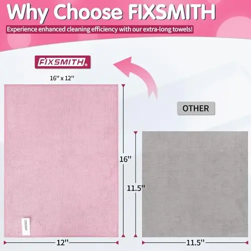FIXSMITH Pink Microfiber Cleaning Cloth -Pack of 8, Highly Absorbent Cleaning Rags, 16