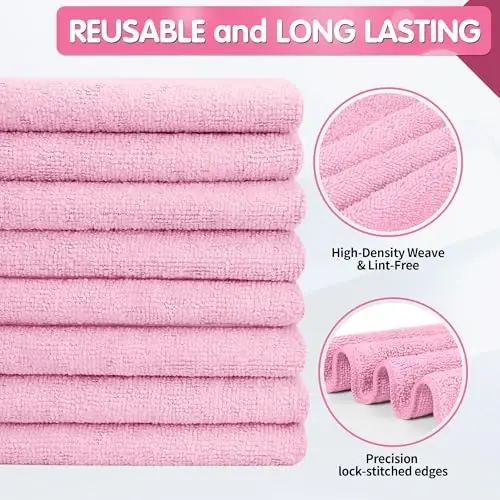 FIXSMITH Pink Microfiber Cleaning Cloth -Pack of 8, Highly Absorbent Cleaning Rags, 16