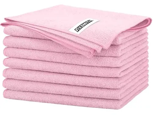 FIXSMITH Pink Microfiber Cleaning Cloth -Pack of 8, Highly Absorbent Cleaning Rags, 16