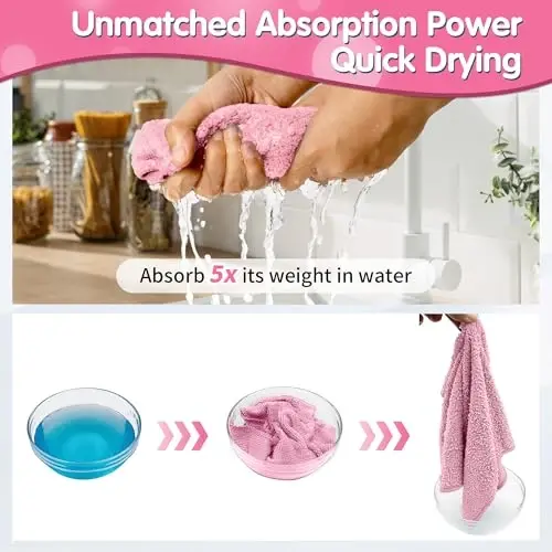 FIXSMITH Pink Microfiber Cleaning Cloth -Pack of 8, Highly Absorbent Cleaning Rags, 16