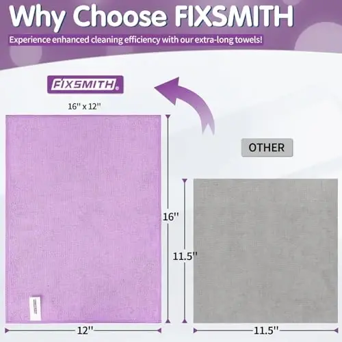 FIXSMITH Purple Microfiber Cleaning Cloth -Pack of 12, Highly Absorbent Cleaning Rags, 16