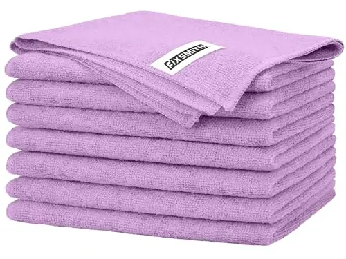 FIXSMITH Purple Microfiber Cleaning Cloth -Pack of 8, Highly Absorbent Cleaning Rags, 16