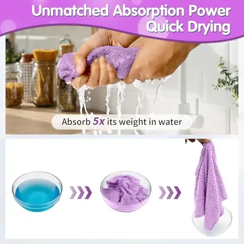 FIXSMITH Purple Microfiber Cleaning Cloth -Pack of 8, Highly Absorbent Cleaning Rags, 16
