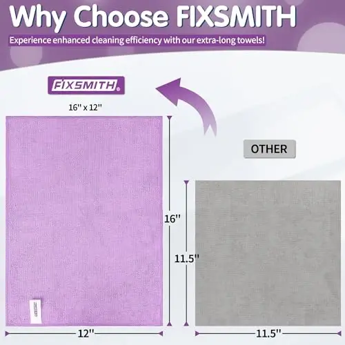 FIXSMITH Purple Microfiber Cleaning Cloth -Pack of 8, Highly Absorbent Cleaning Rags, 16