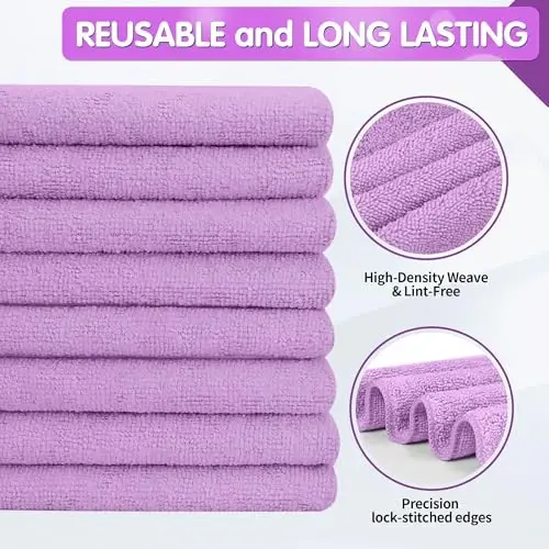 FIXSMITH Purple Microfiber Cleaning Cloth -Pack of 8, Highly Absorbent Cleaning Rags, 16
